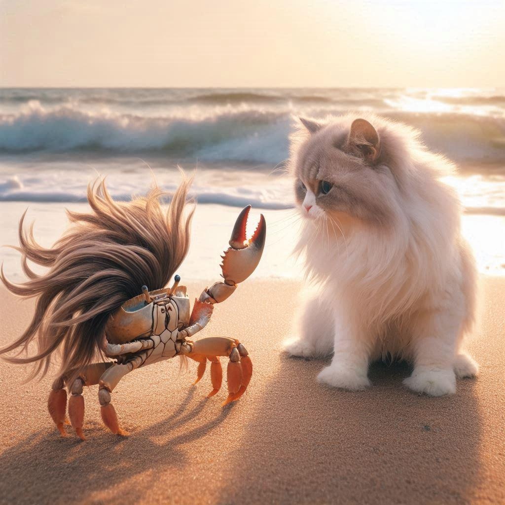 短髪の蟹さんとゲストのネコさま