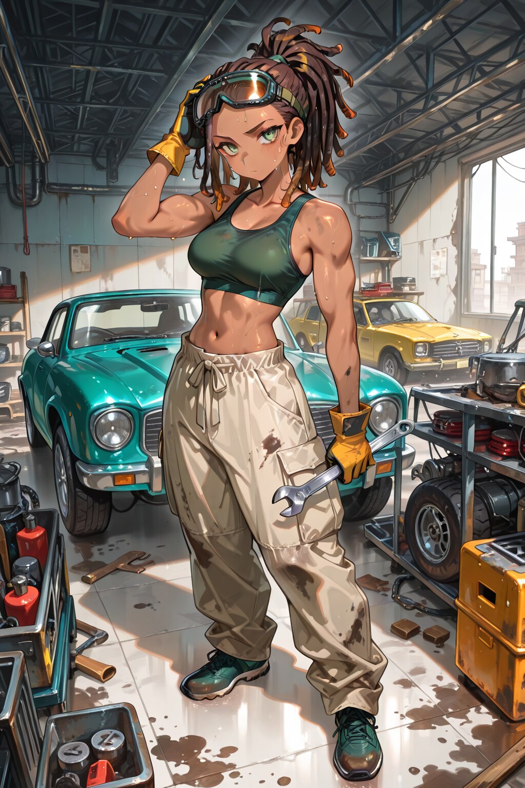 ドレッドヘアのメカニックガール