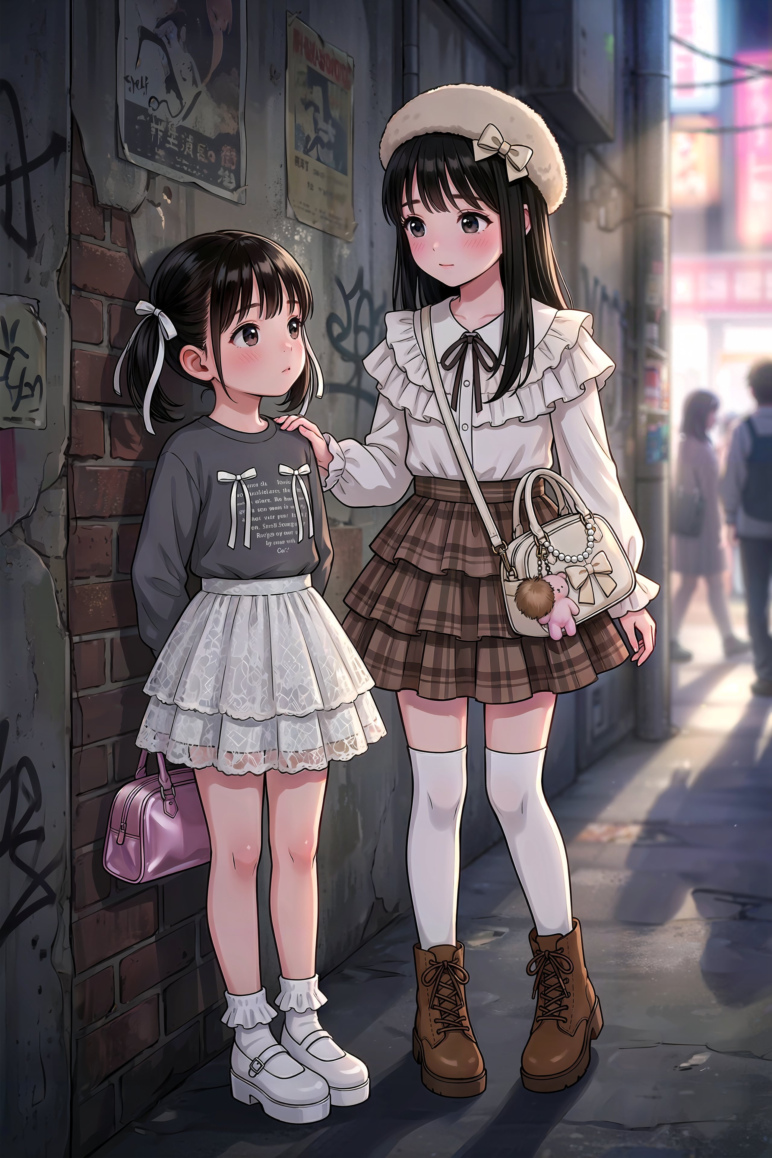 路地裏で交わす姉妹の優しい時間 | の人気AIイラスト・グラビア