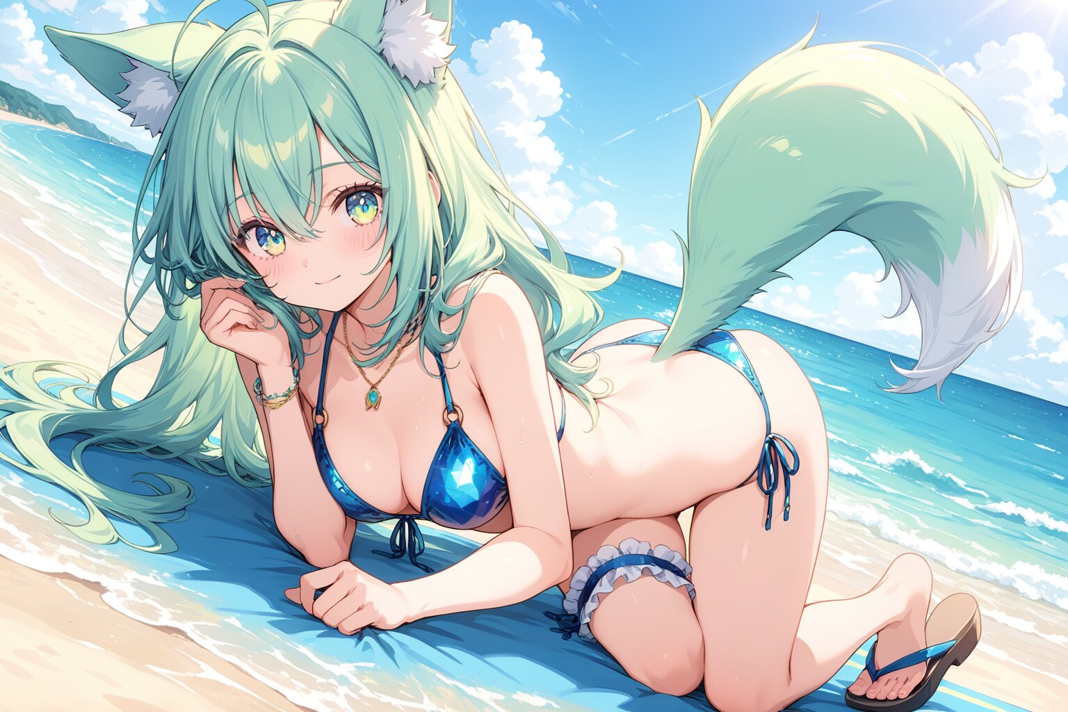浜辺で寝そべりみぞれちゃん
