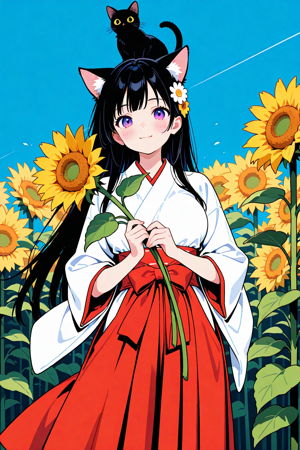 ひまわりと黒猫巫女様