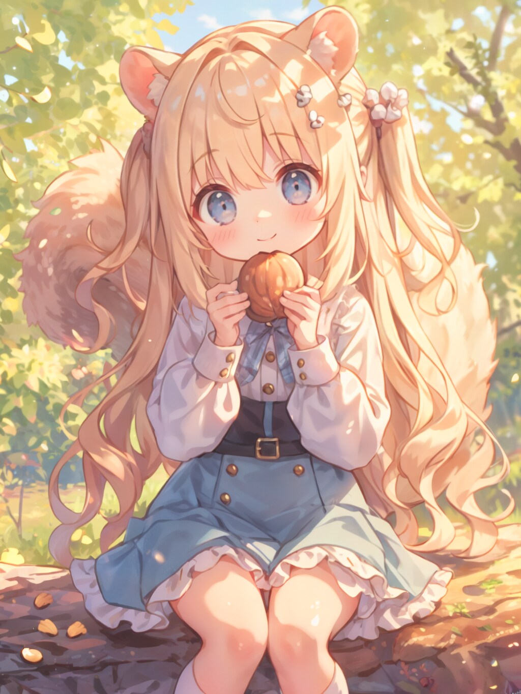 どんぐりを食べるリス娘