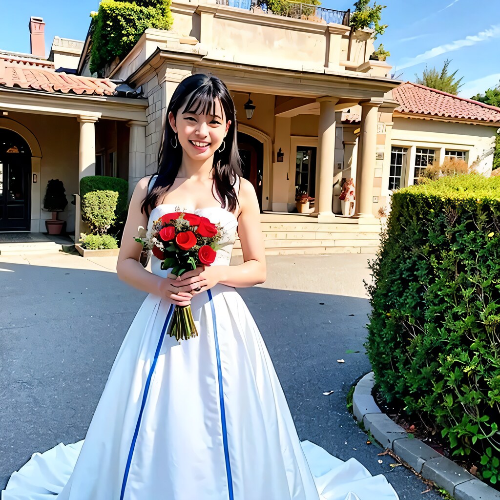 黒髪ロングでウェディングドレスの美女１０６