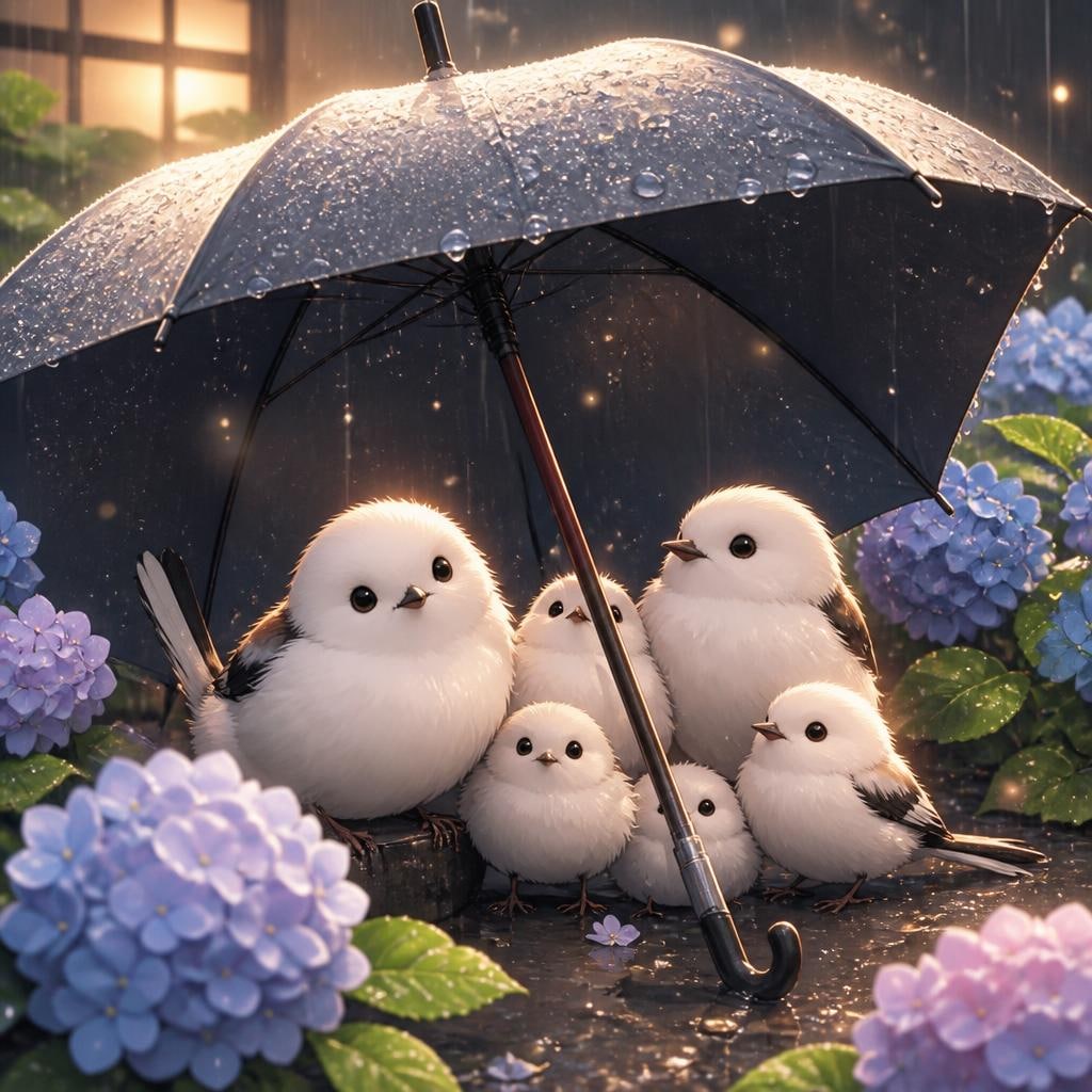 シマエナガ雨宿り