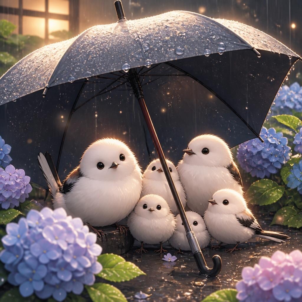 シマエナガ雨宿り