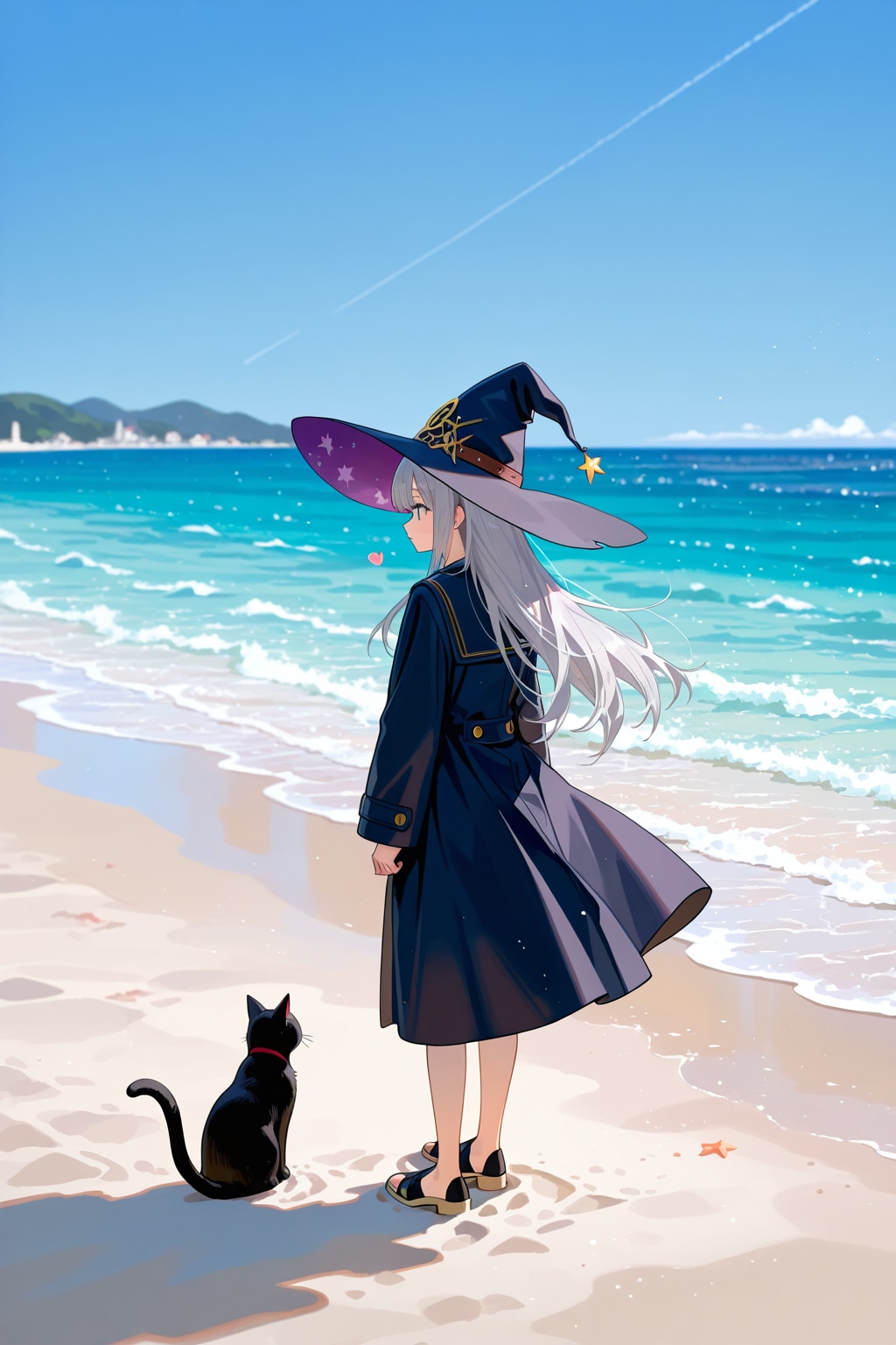 砂浜の魔女と黒猫 | の人気AIイラスト・グラビア