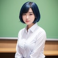 グラビアらしさ全開 青髪ワイシャツ・巨乳 2枚目