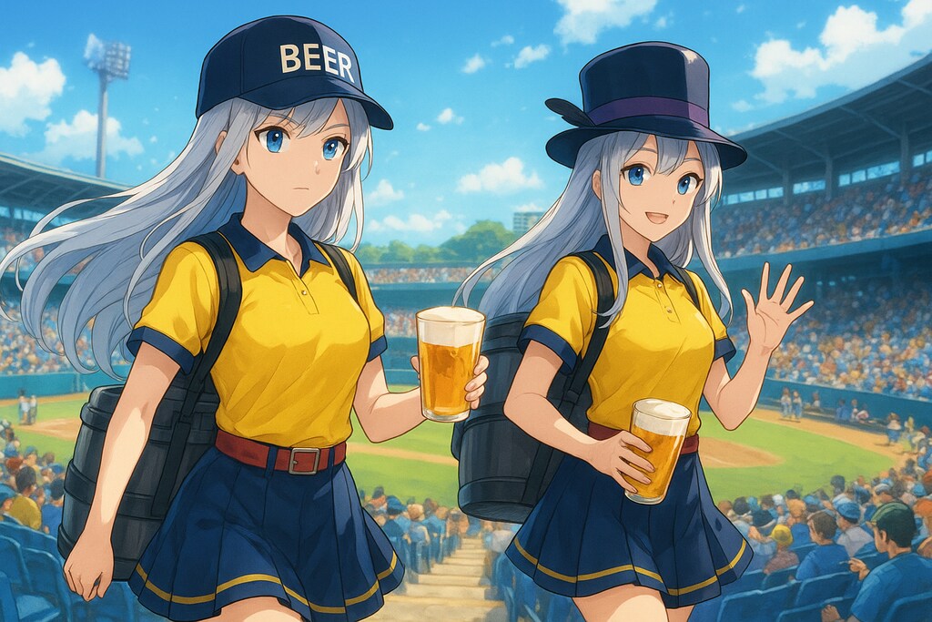 白銀のビールガールズ、夏のスタジアムを駆ける
