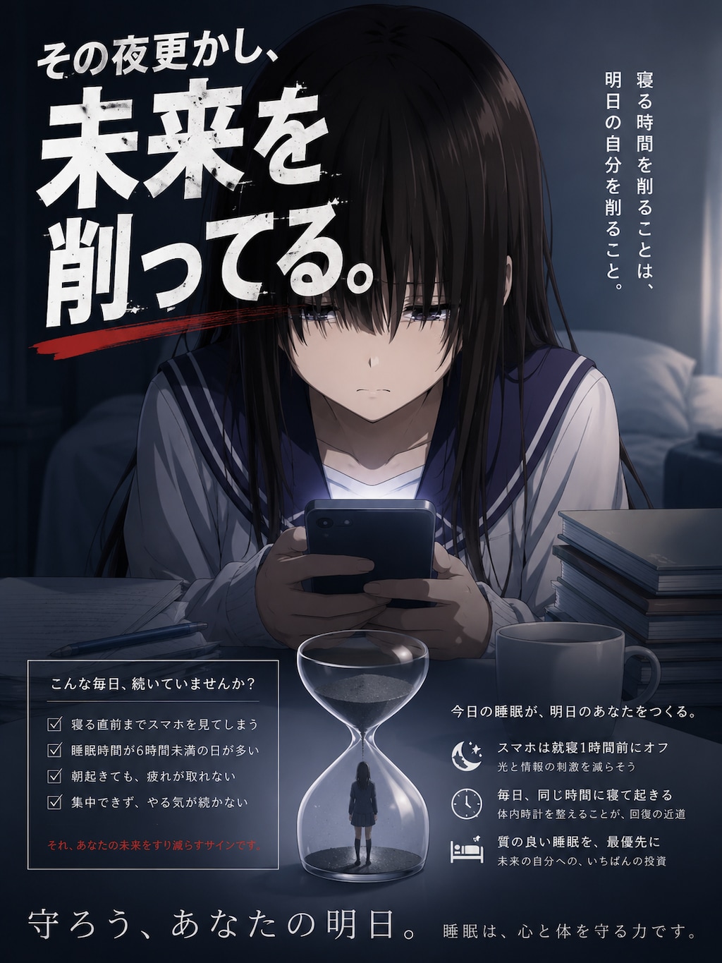 啓発ポスター「その夜更かし、未来を削ってる。」