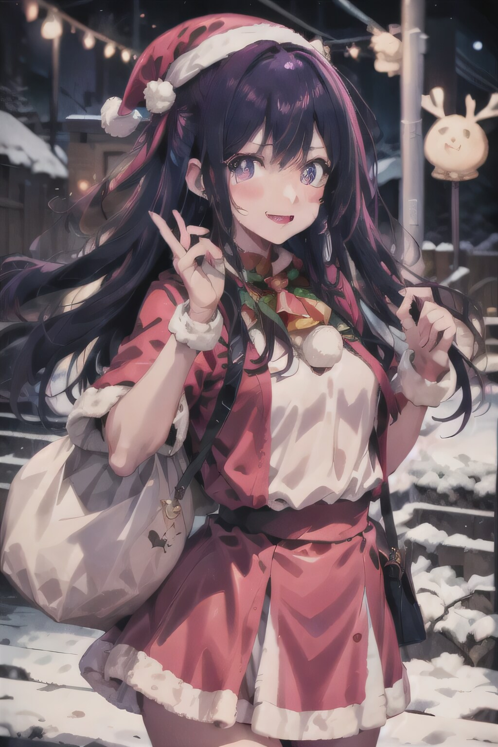 紫髪ロングでサンタ衣装の少女４ | の人気AIイラスト・グラビア