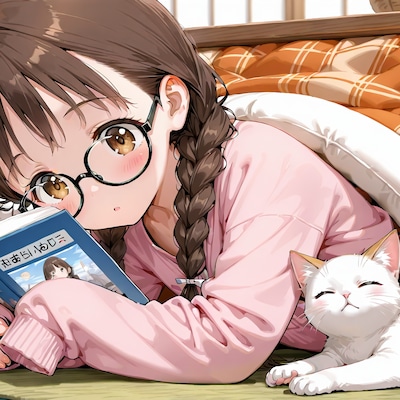 猫さんと一緒にこたつで読書です!