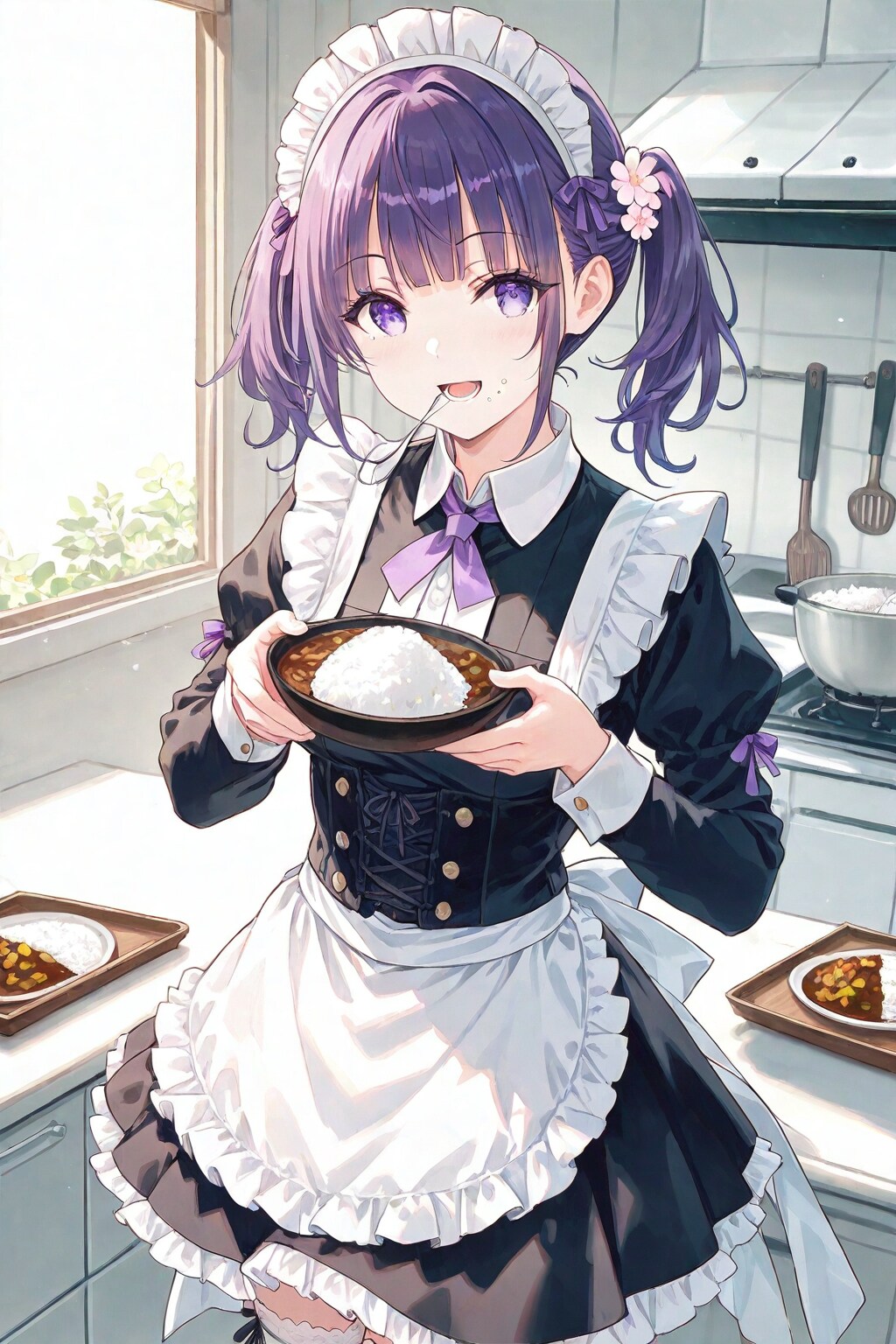 お待たせしました❤️今日は絵梨奈特製のハヤシライスです❤️……えへ❤️張り切ってご飯大盛りにしちゃいました❤️