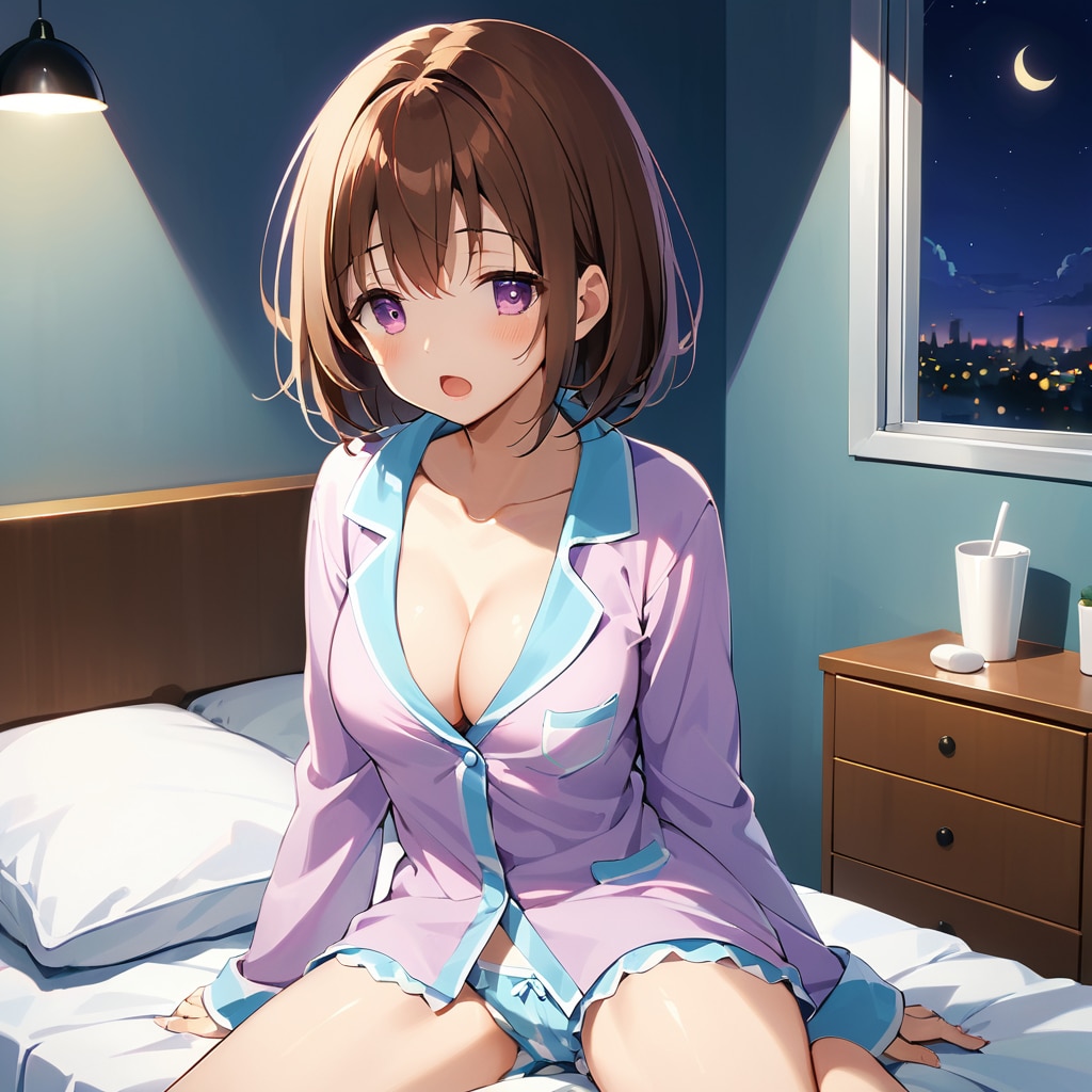 パジャマ姿のボブ姉さん。