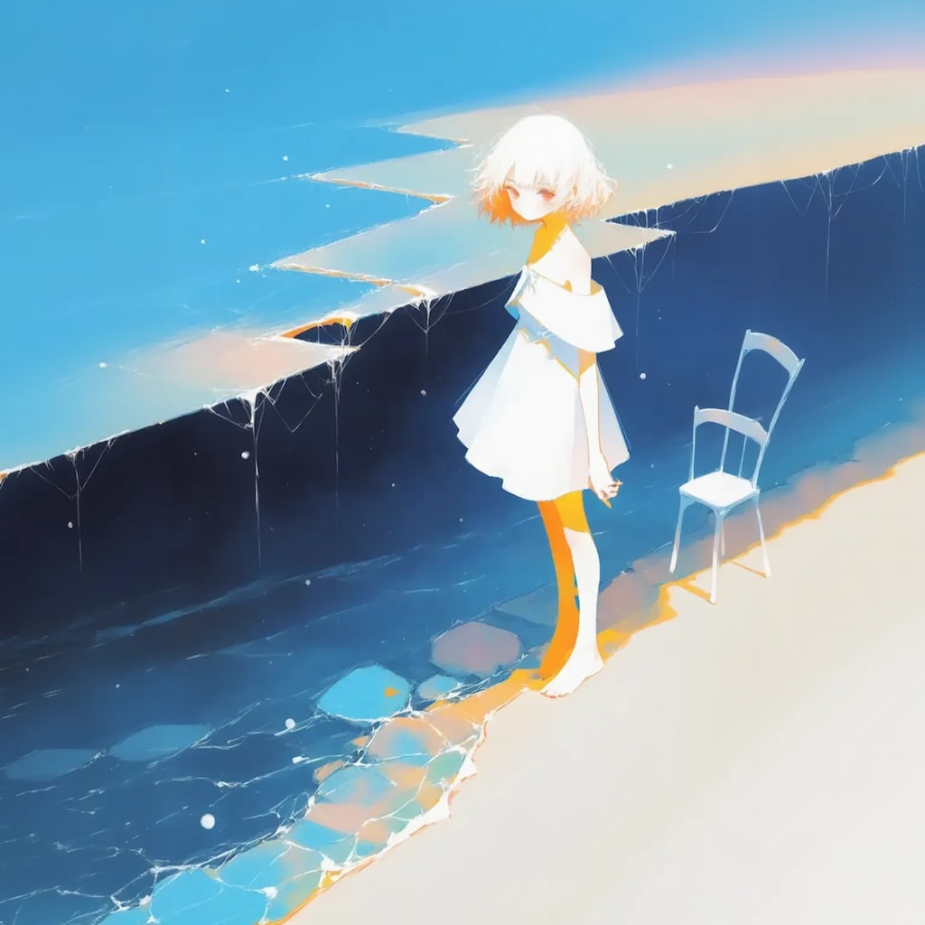 水辺の白い椅子