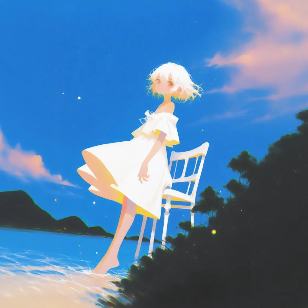 水辺の白い椅子