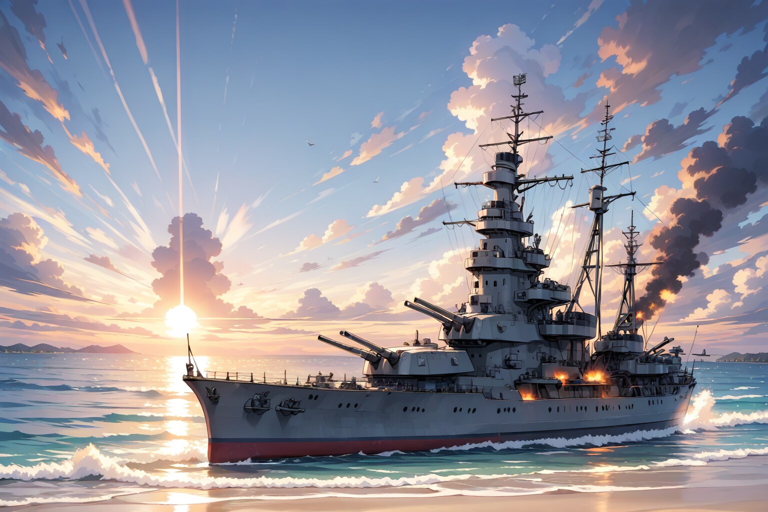 戦艦と夕日 | の人気AIイラスト・グラビア