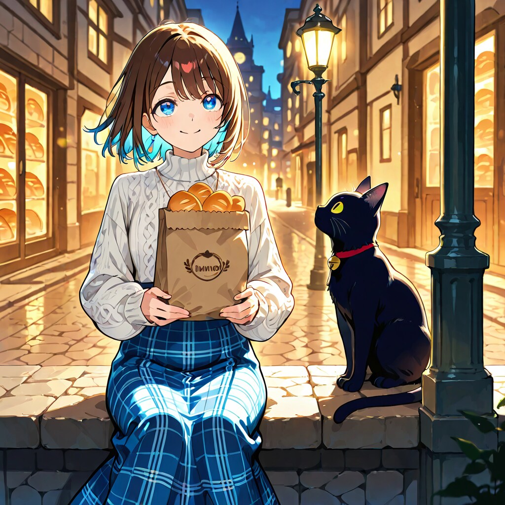 黄昏に溶けるパンの香りと黒猫 | の人気AIイラスト・グラビア