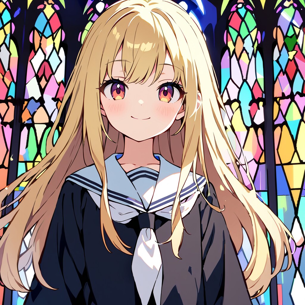 ステンドグラスと制服少女