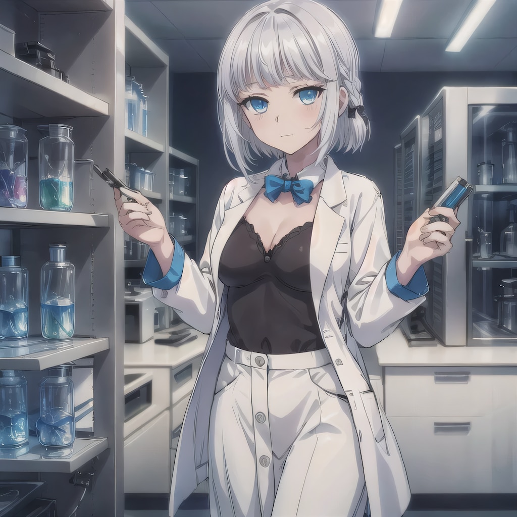 銀髪ボブで白衣の少女