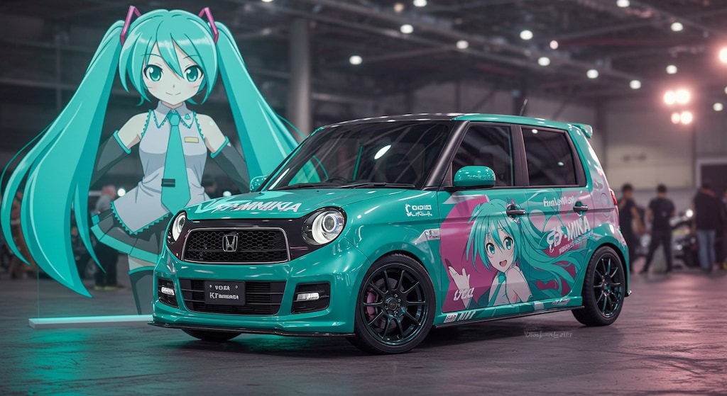 初音ミクと初音ミク痛車N-ONE