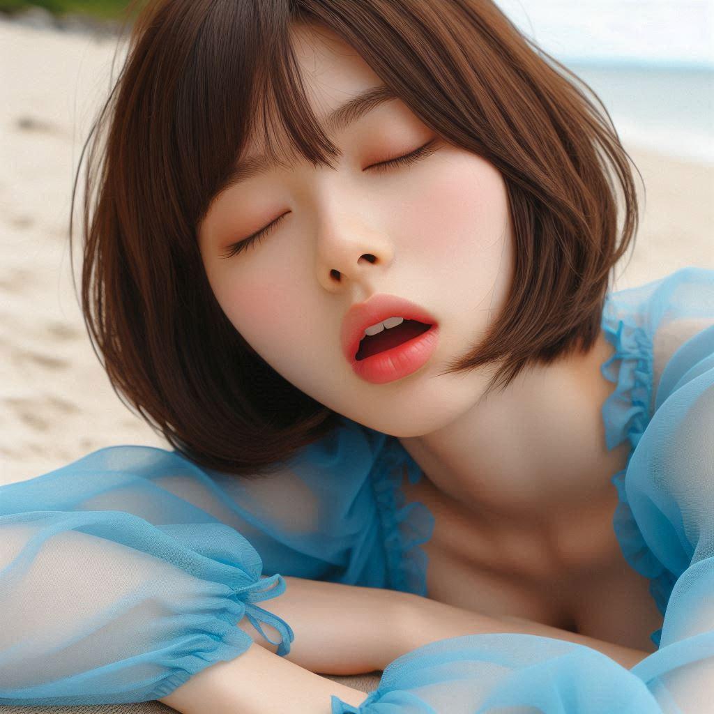 砂浜で居眠り