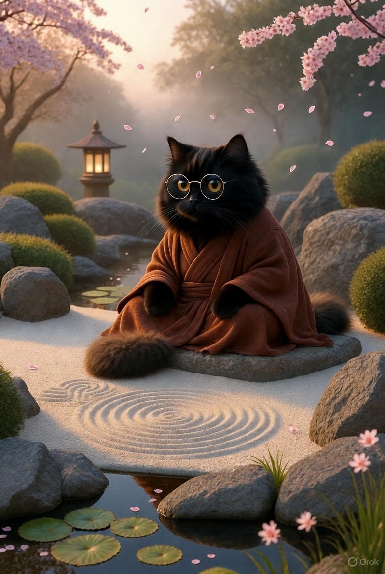 修行の仕方はな、坐禅が基本じゃ。只管打坐、ただ坐るのみ。姿勢を正し、呼吸を調え、尾で砂を掻くように、心の動きをば静かに観ておる。されど禅は坐禅だけではない。歩くも、食べるも、働くも、すべてが道場じゃ | の人気AIイラスト・グラビア