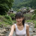 川で水浴びをする女の子 3枚目