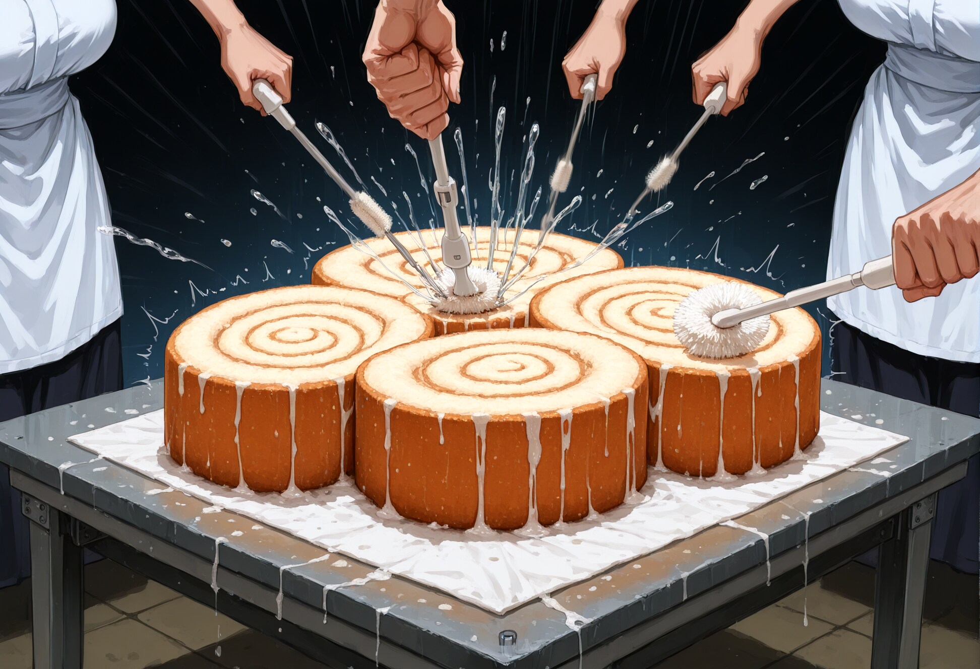 めった刺しにされるロールケーキ