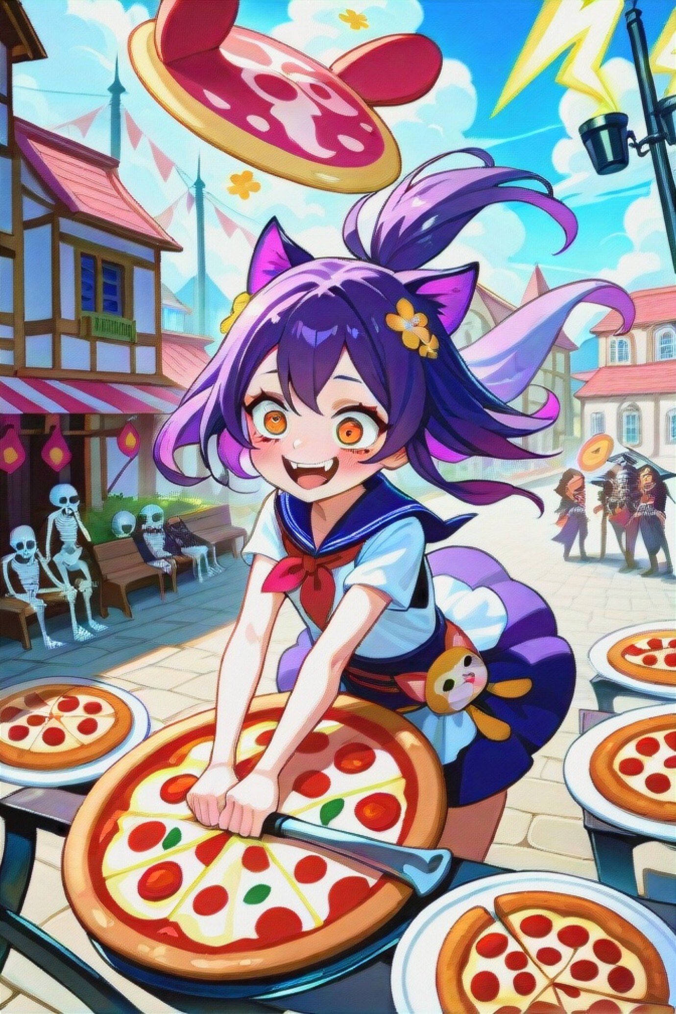 紫髪ちゃんとピザ | の人気AIイラスト・グラビア