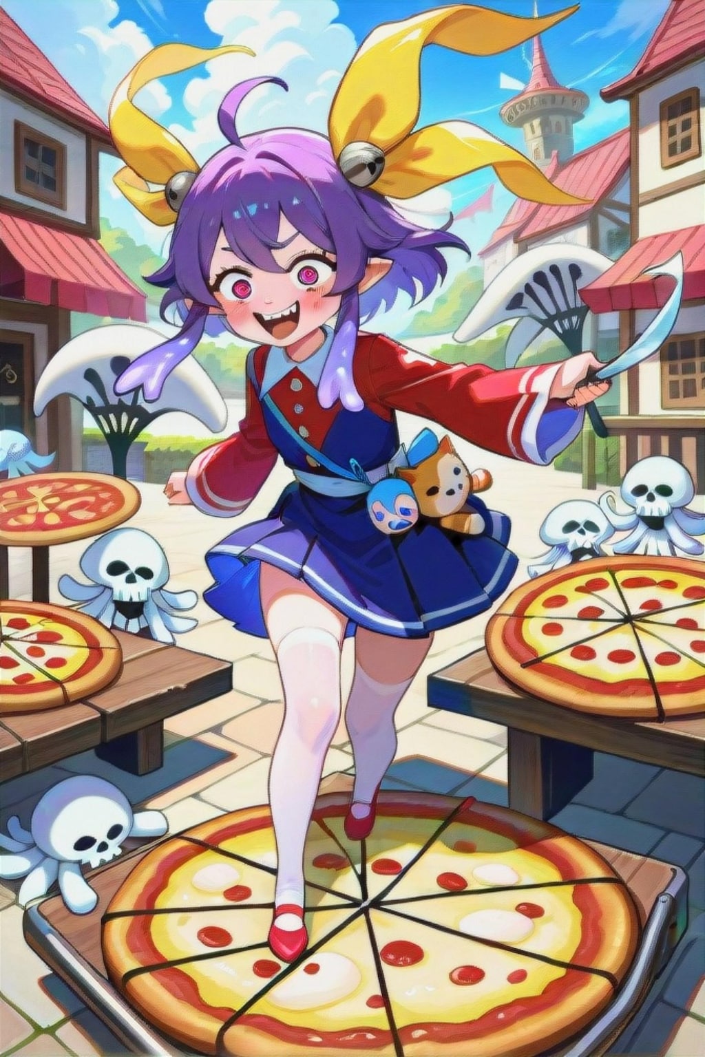 紫髪ちゃんとピザ