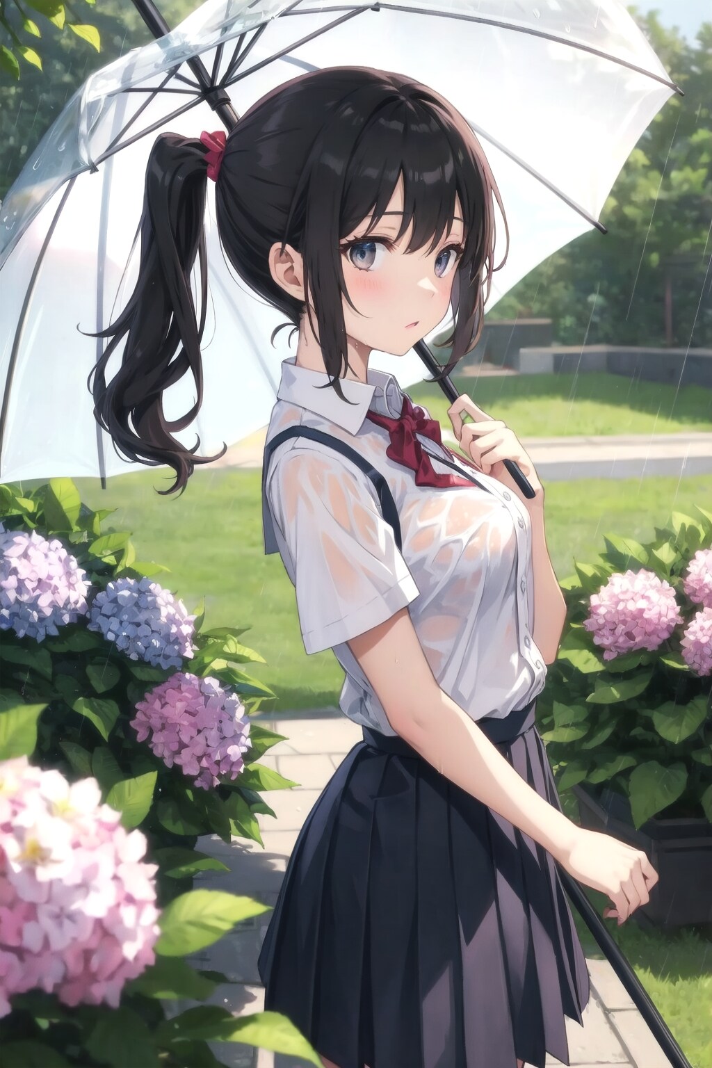 紫陽花の咲く公園で