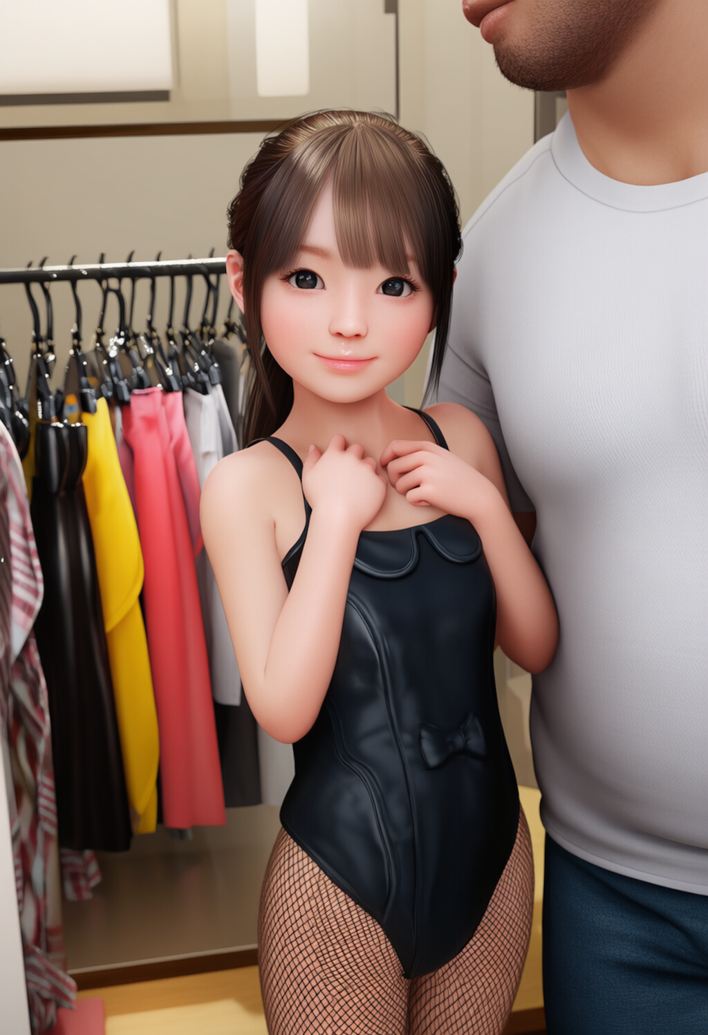 中年とバニー水着の少女
