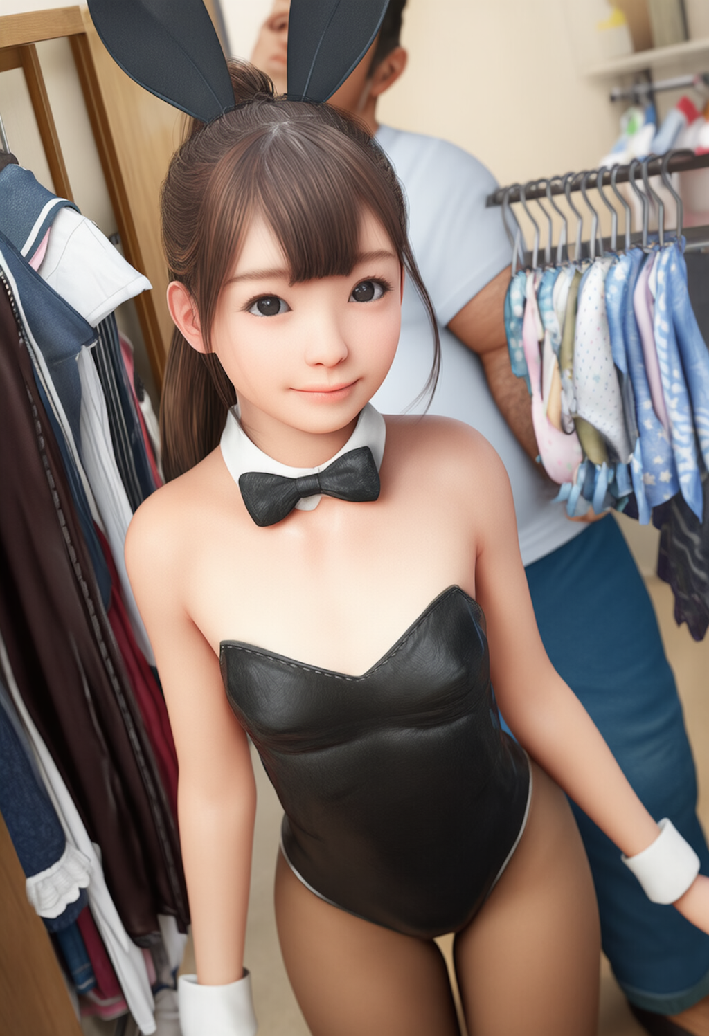 中年とバニー水着の少女
