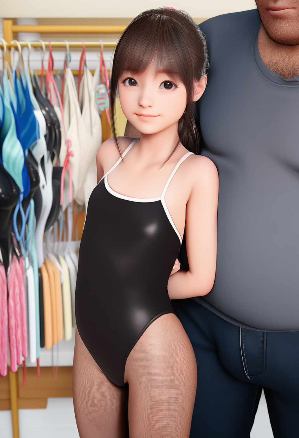 中年とバニー水着の少女