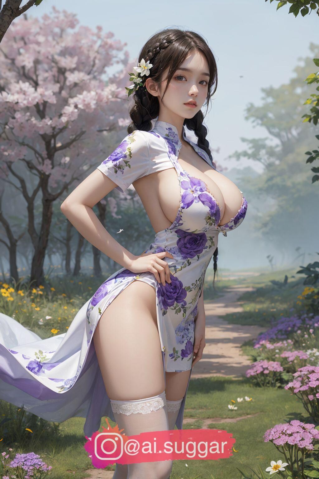 紫色のショートチャイナドレス