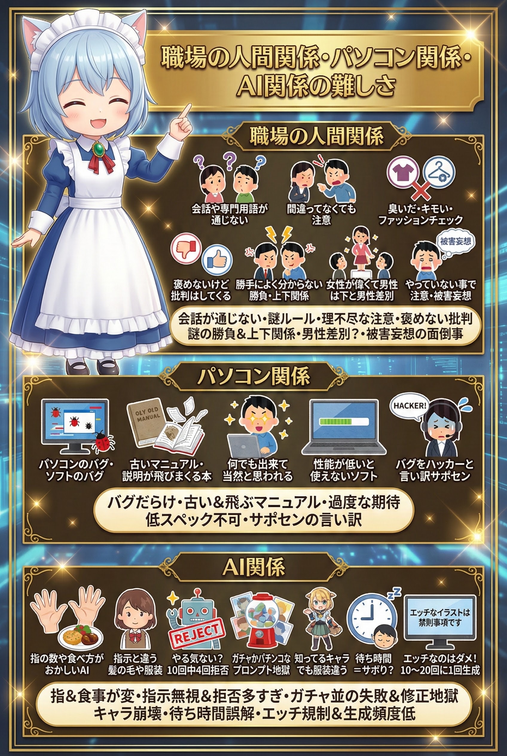 職場の人間関係・パソコン関係・AI関係の難しさ | の人気AIイラスト・グラビア