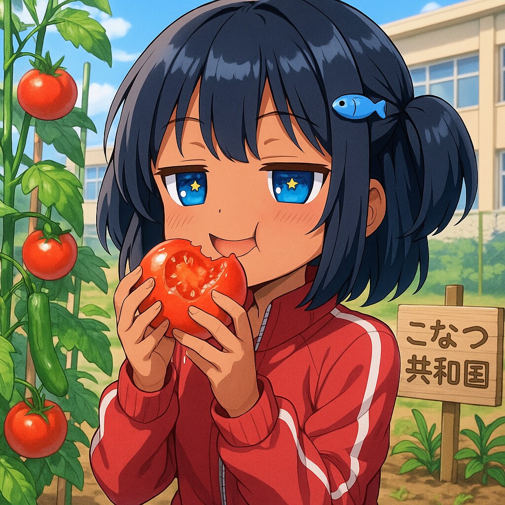 トマトに齧りつくこなつちゃん