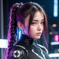 サイバーパンクな三つ編みの子 4枚目