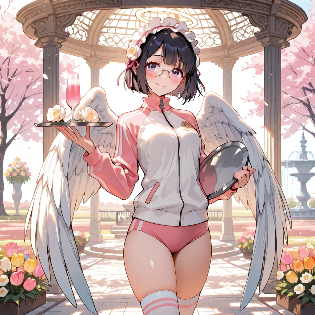春の庭と桜色ジュース