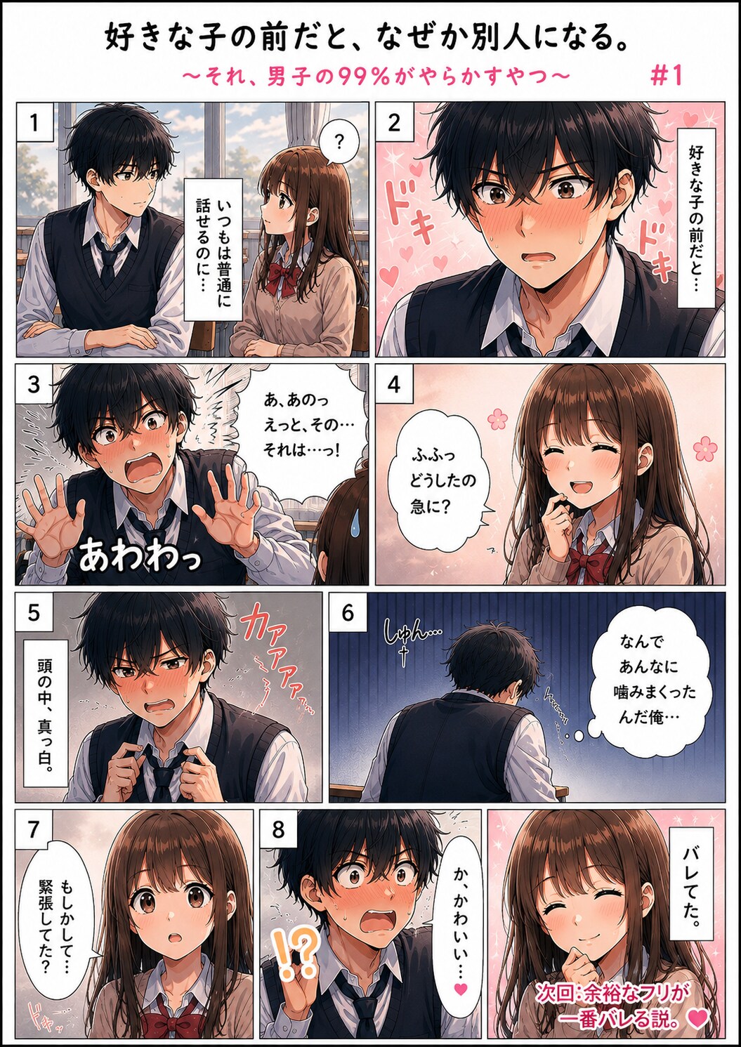 「青春ラブコメ、画像は任せる、それを固定キャラでシリーズ化，ラブコメあるあるネタで」これだけChatGPTに送れば漫画が出来ます。というか出来ました。：漫画生成GPT（GPTs）  #ChatGPT