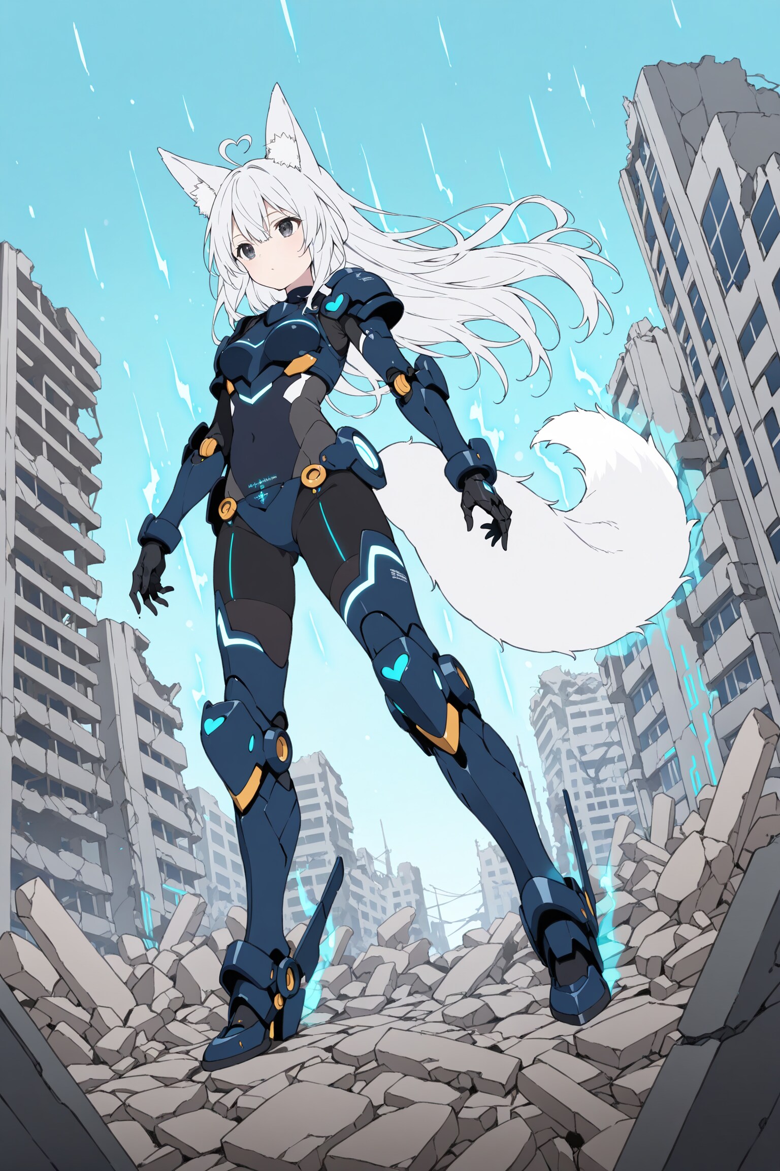 メカ型ケモミミパワードスーツ（白・黒・青）