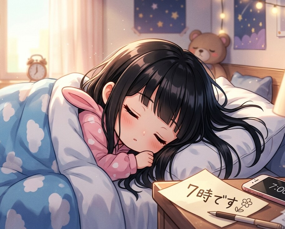 静かに起こしてね♪と昨日頼んだら…