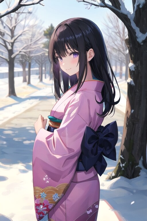 和装女子　雪見