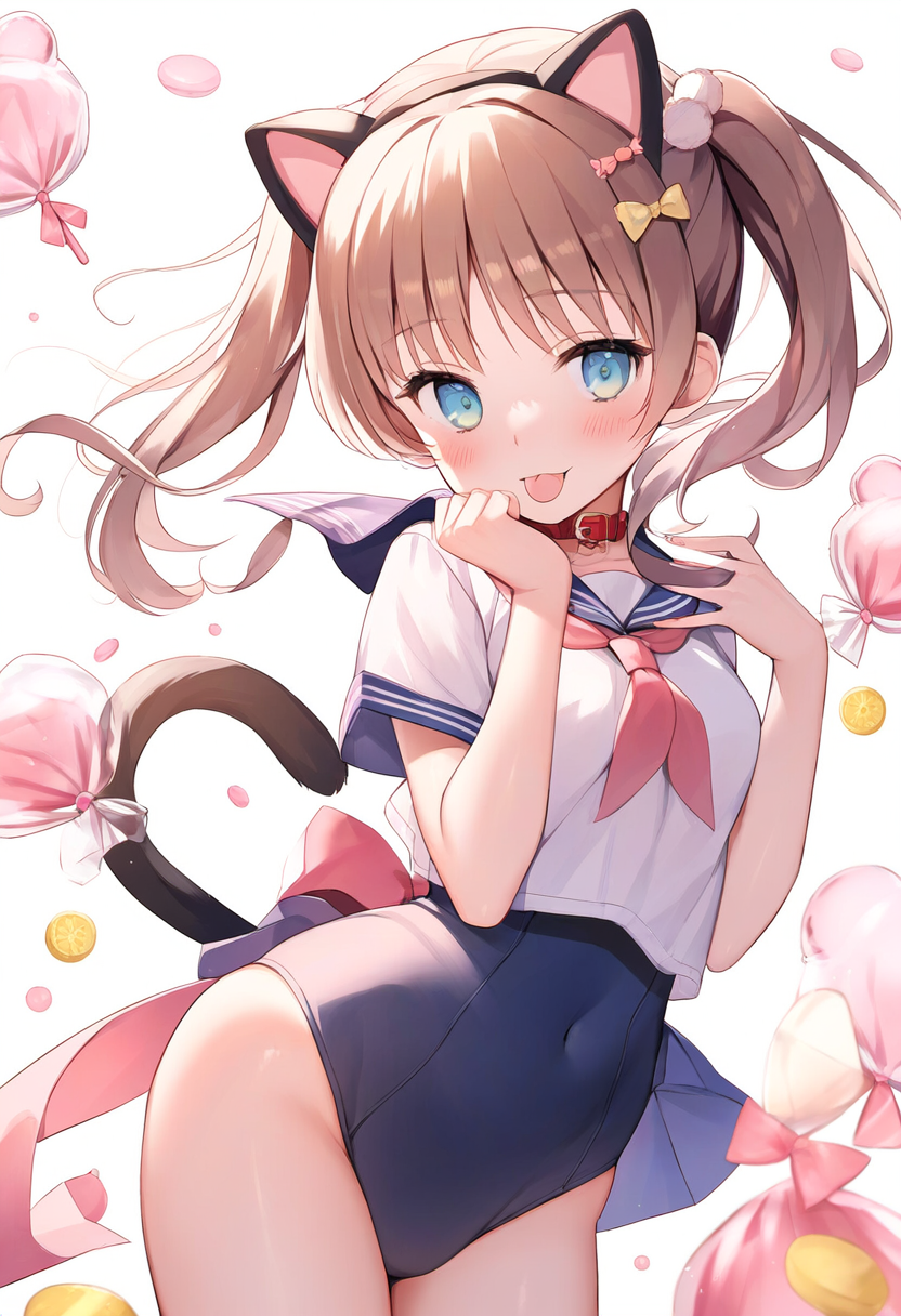 キャンディーと猫耳セーラー服