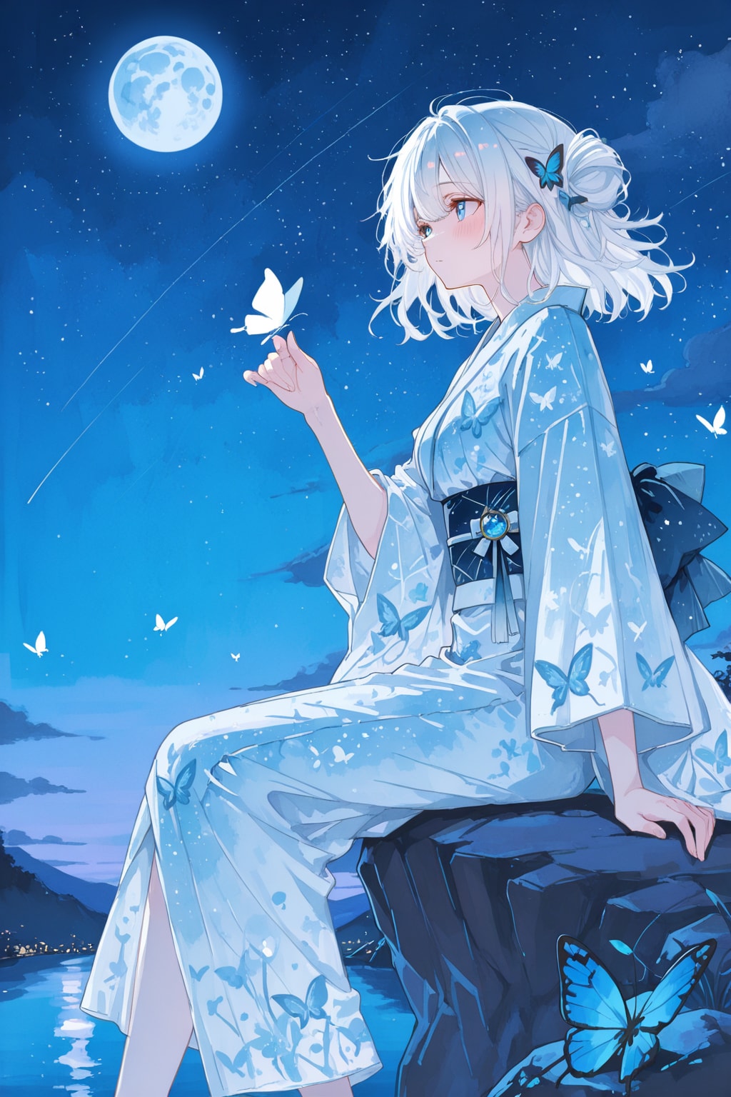 夜空と白髪ちゃん