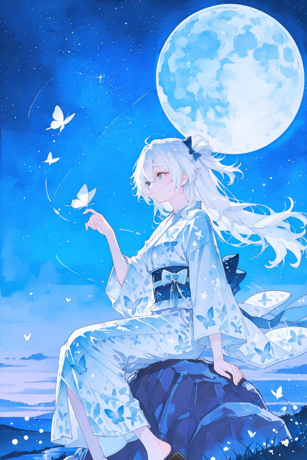 夜空と白髪ちゃん
