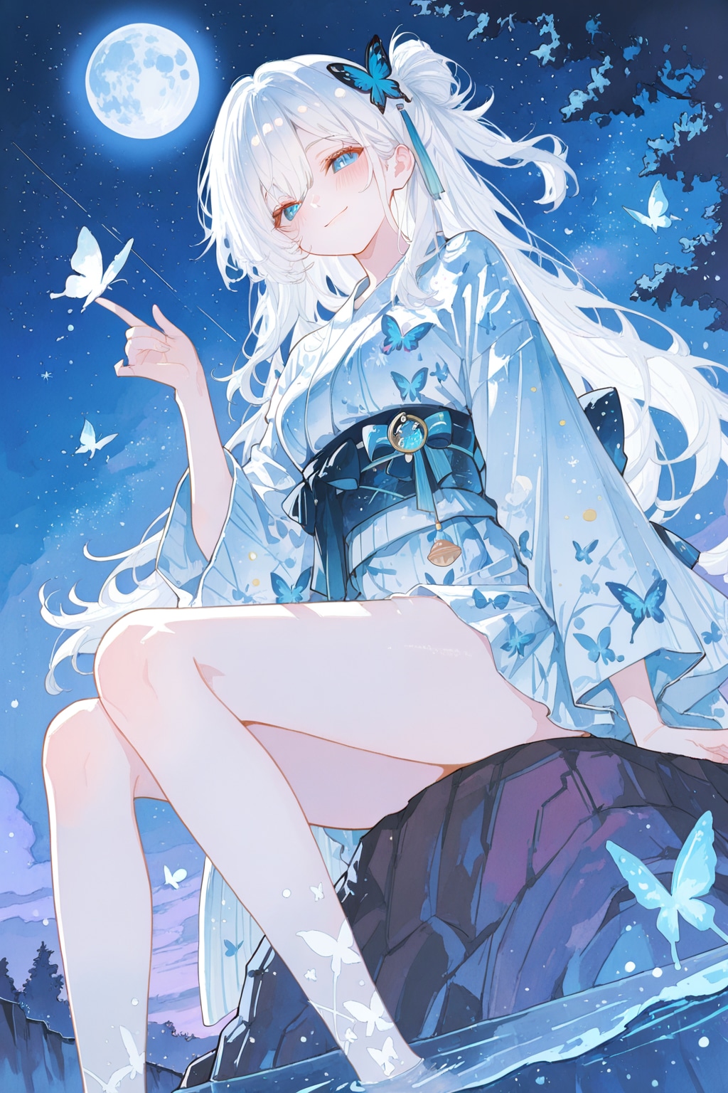 夜空と白髪ちゃん