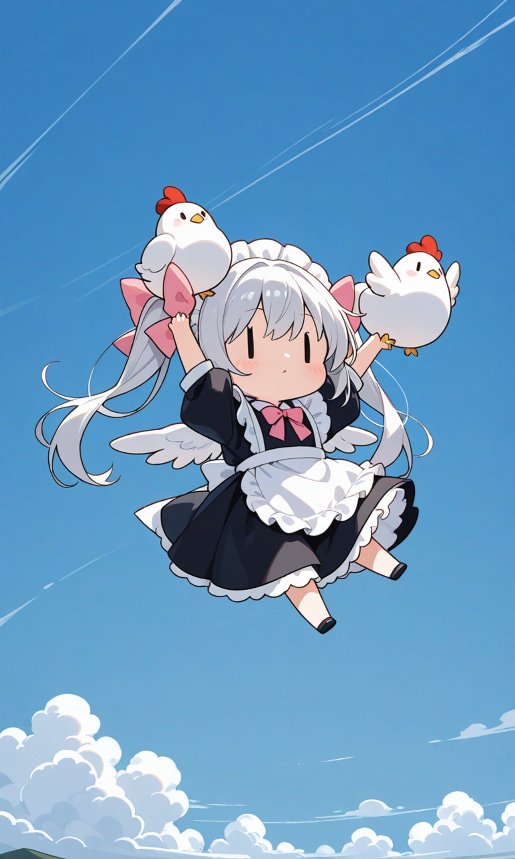 ニワトリと空を飛ぶチビメイドさん