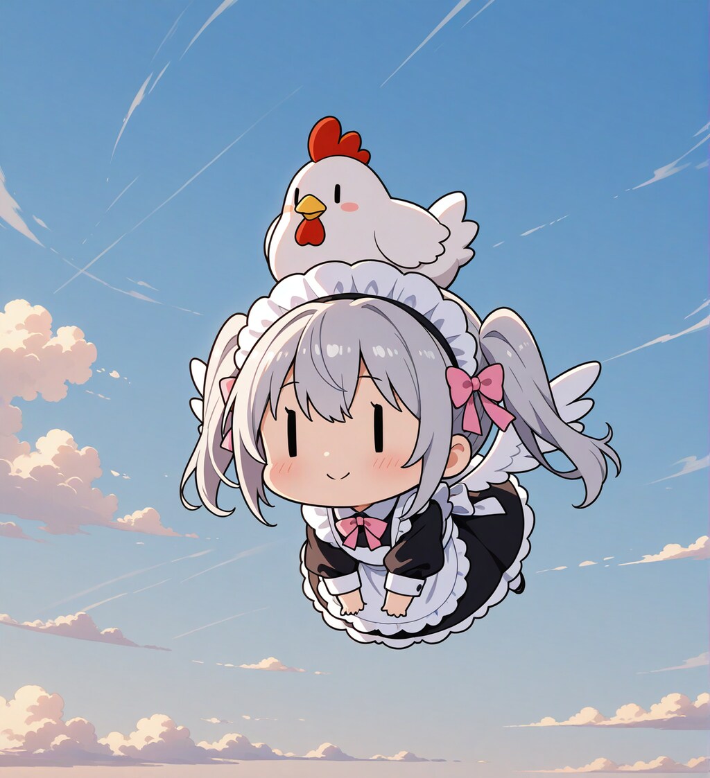 ニワトリと空を飛ぶチビメイドさん