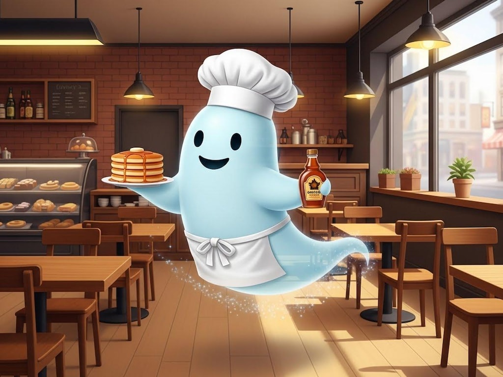 デザートのお化けシェフ御手製メイプルシロップ付きホットケーキ